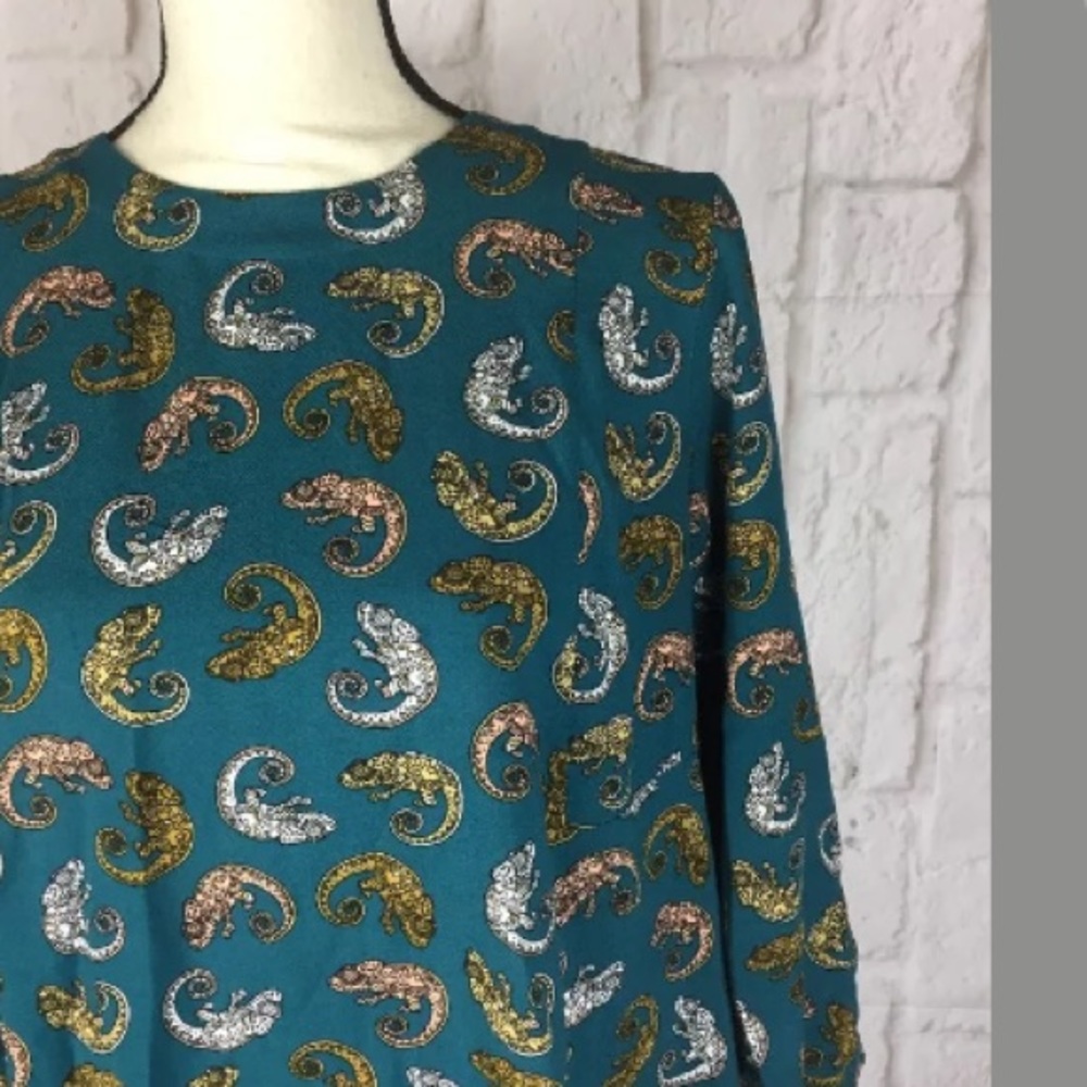 Teal & Gold Iguana Print Tunic Dress