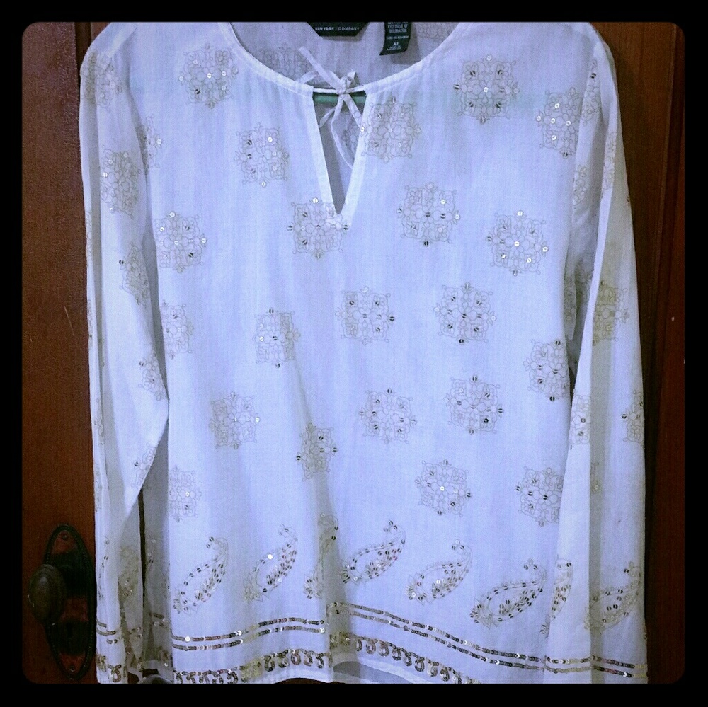 White Blouse with Metallic Gold Detail