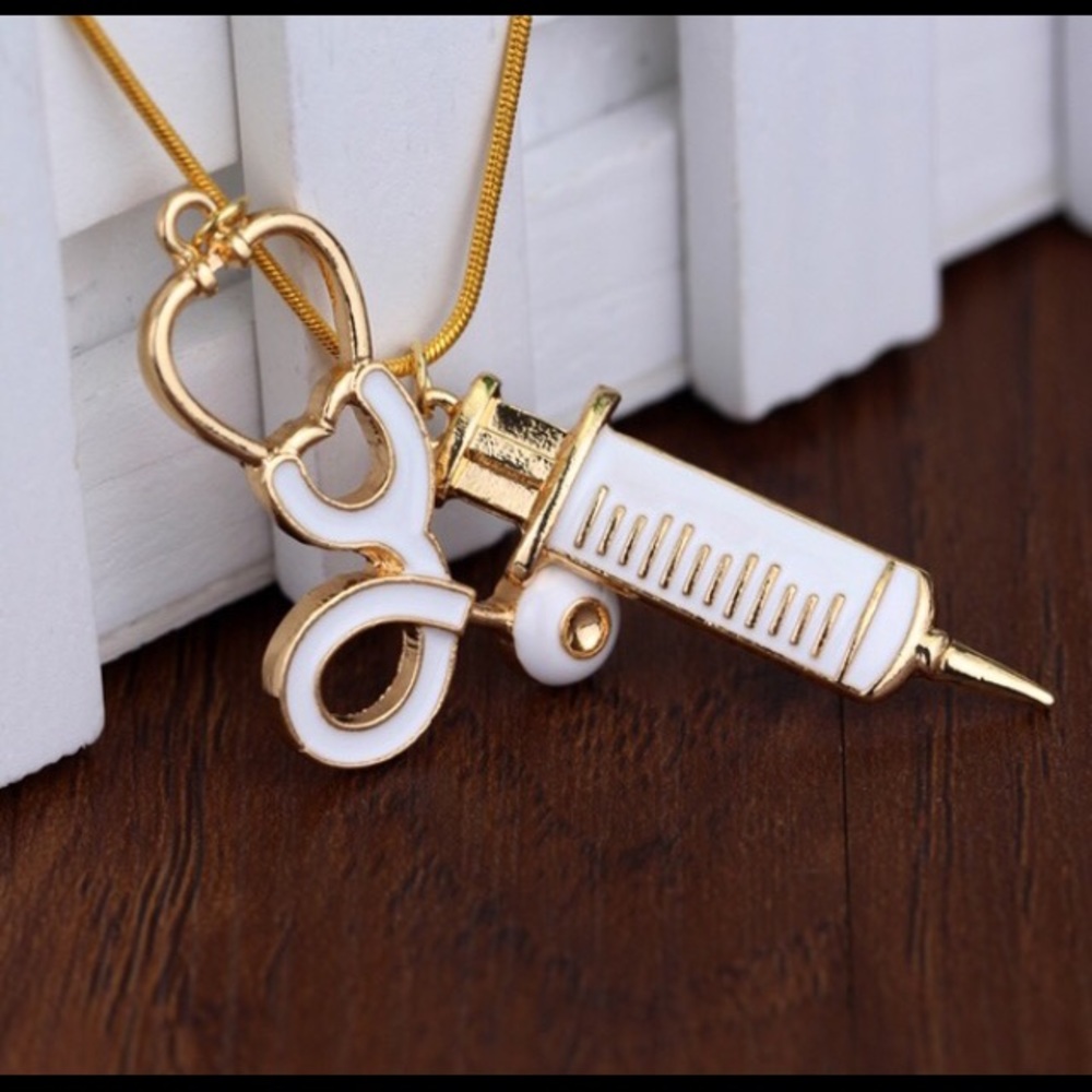 Nurse necklace with stethoscope and shot