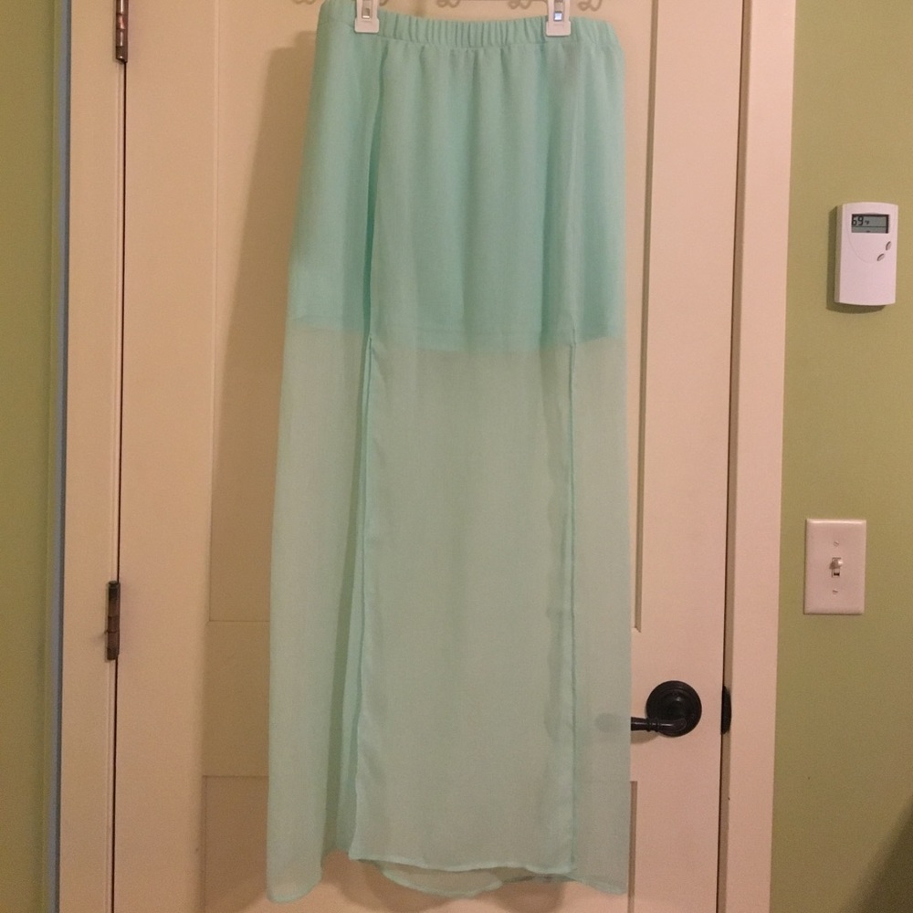 Express teal double-slit maxi skirt