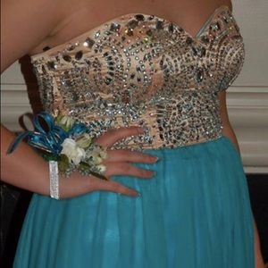 Teal and champaign prom dress