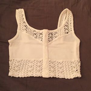 White crop top, woven with flowers