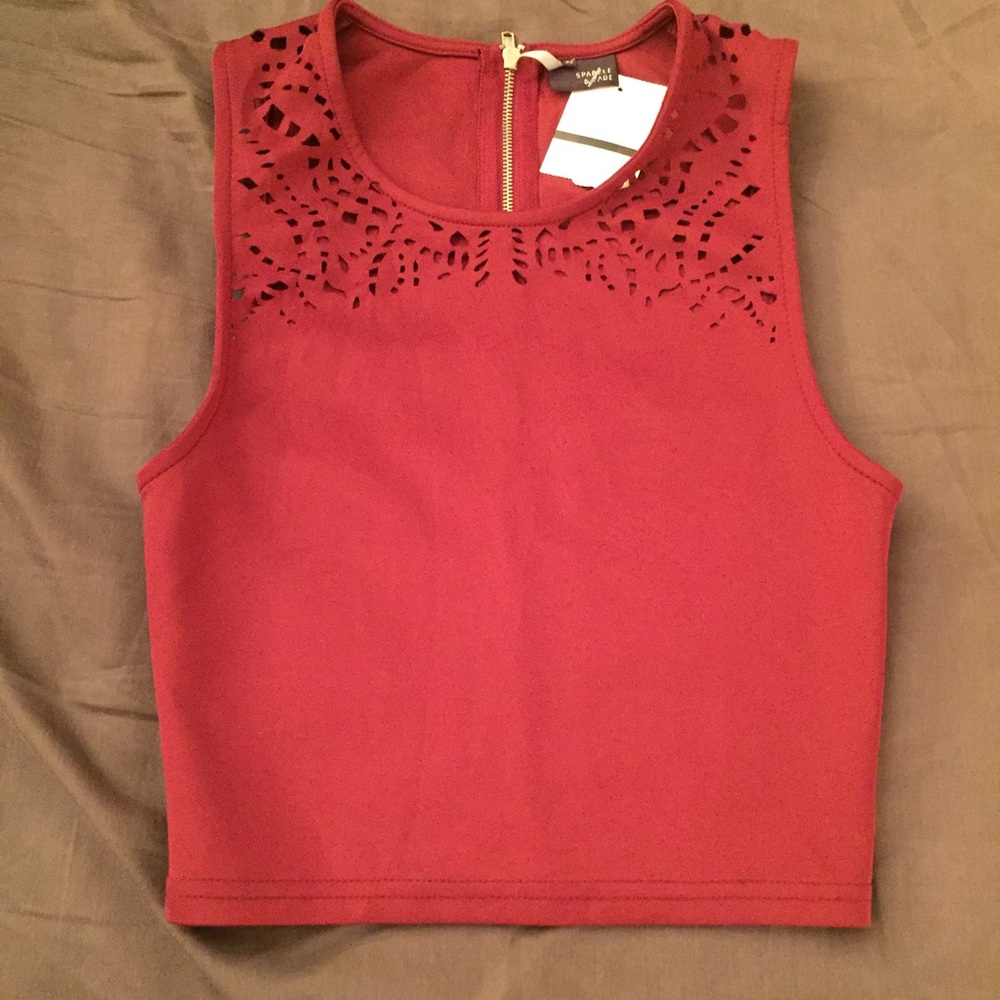 Sparkle and Fade red cut out crop top