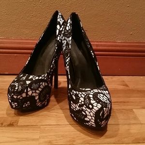 Black and white lace stilettos