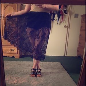 Black lace skirt connected to short black shorts!