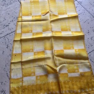 Vintage Yellow and White Silk Long Scarf