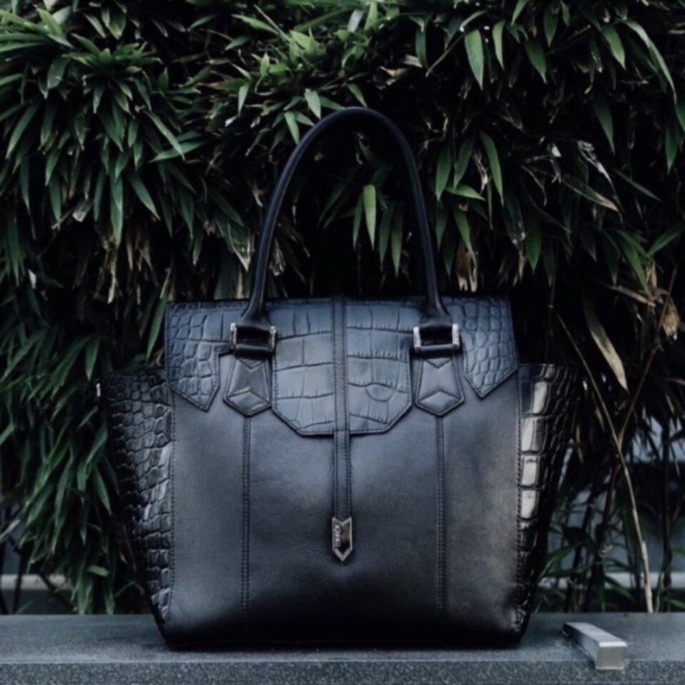 Treesje Spencer black leather croc embossed purse