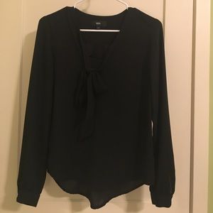 Long sleeve black tie blouse