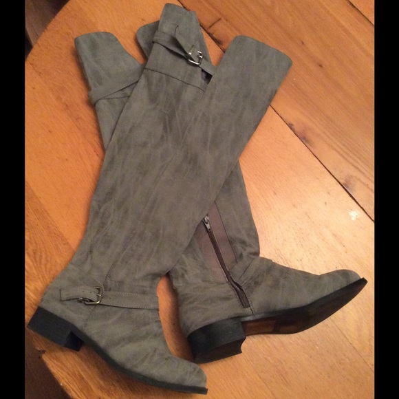 torrid Shoes - ~ Grey Over Knee Low Heel Boots ~