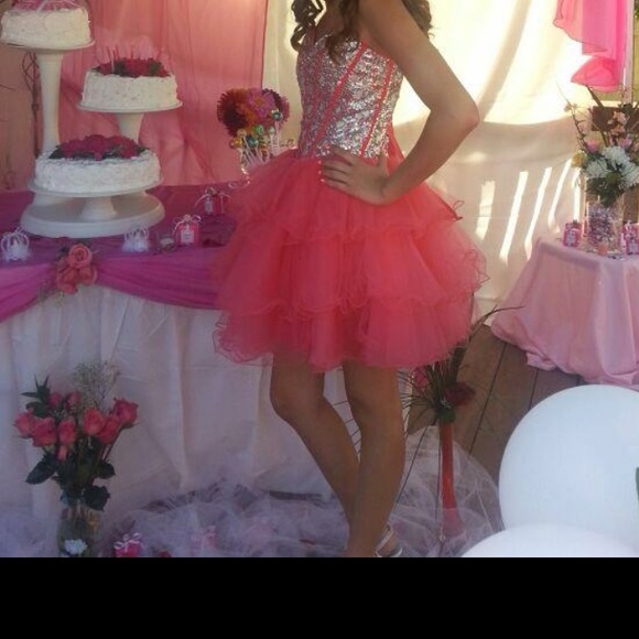 bright pink shortened dress - Picture 1 of 5