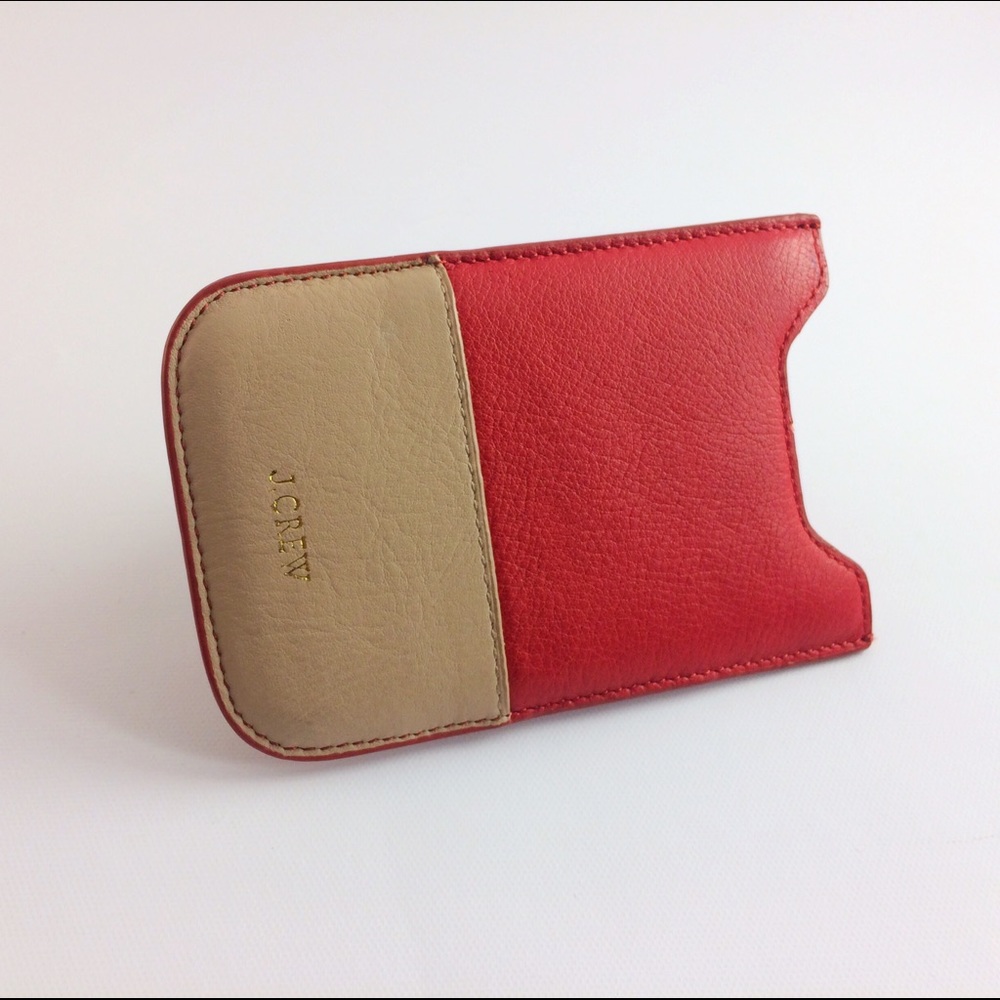 J. Crew leather red & khaki pouch card holder.