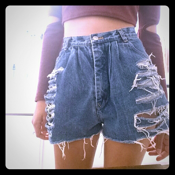SOLD! High Waisted Jean Shorts Ripped Distressed - Picture 1 of 6