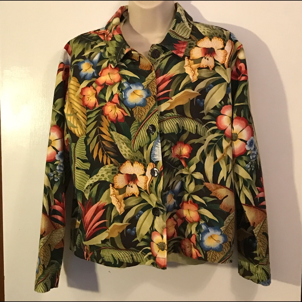 Cold Water Creek Tropical Button Up Jacket Shacket