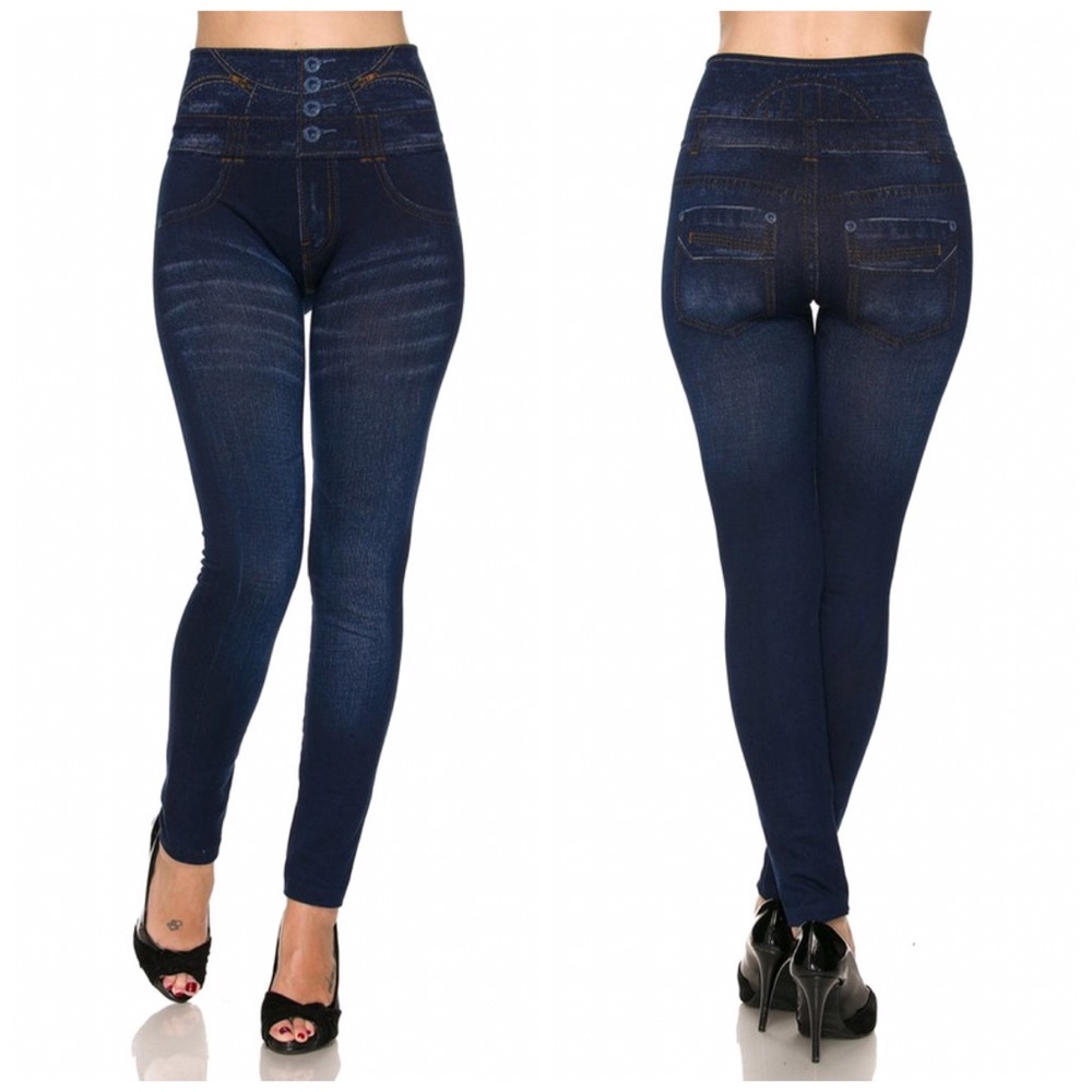 High Waist Denim Ankle Leggings - Picture 3 of 6