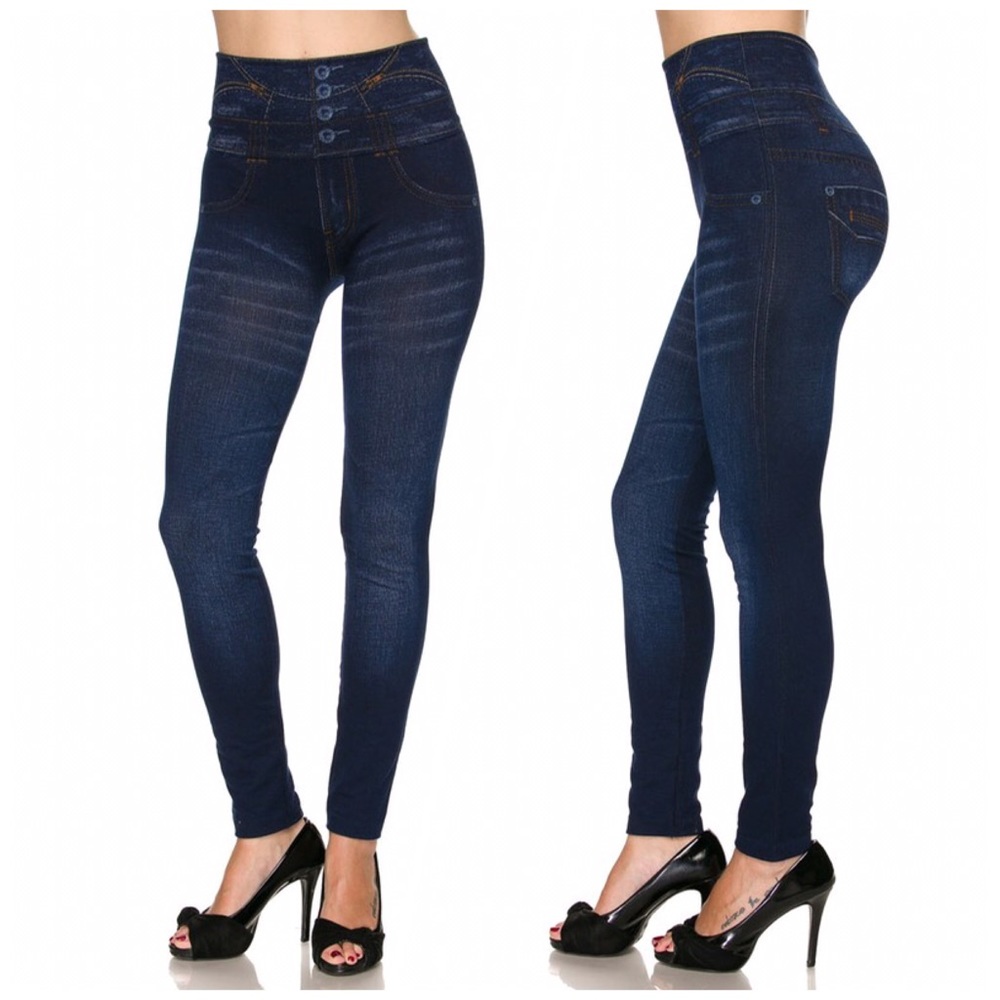 High Waist Denim Ankle Leggings - Picture 4 of 6