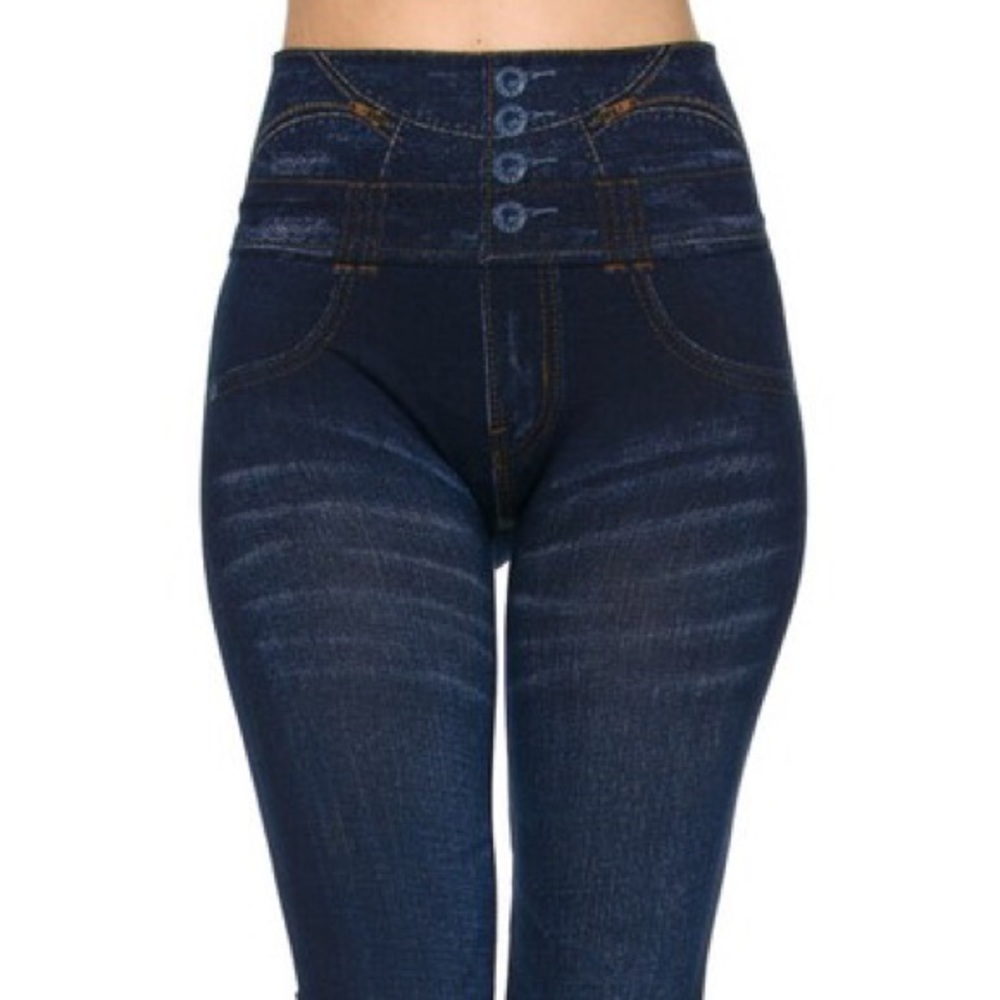 High Waist Denim Ankle Leggings - Picture 5 of 6