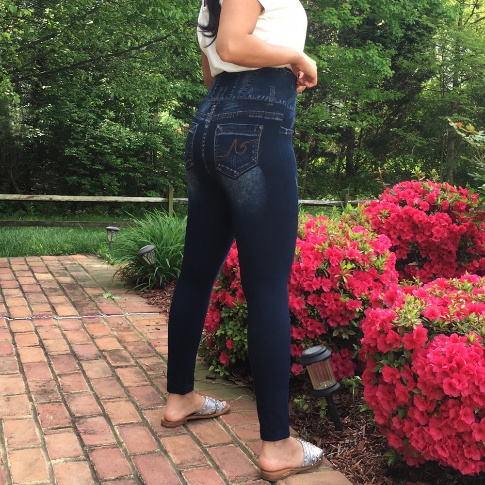 High Waist Denim Ankle Leggings - Picture 2 of 6