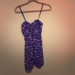 Strapless purple patterned dress