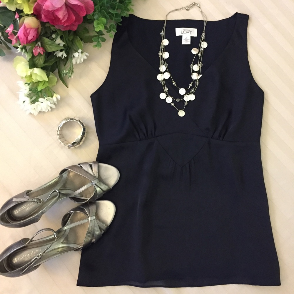 Loft Navy V-neck Sateen Shell