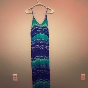 Green and blue tie die maxi dress
