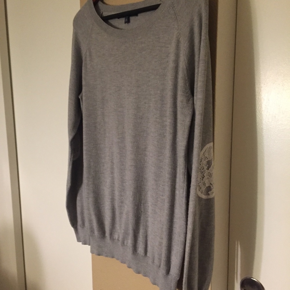 Sweater with lace elbow patches