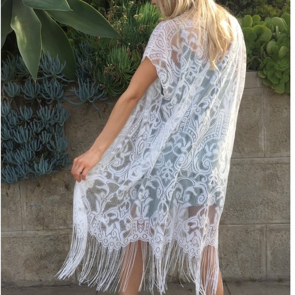 Other White Lace Fringe Kimono Poshmark