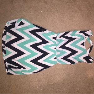 Turquoise, black, and white chevron dress