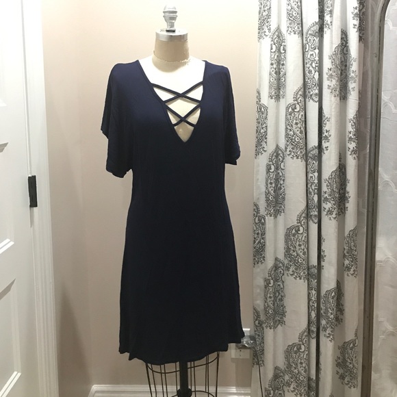 Boohoo Dresses & Skirts - BOOHOO Navy Blue Lace Up Crossed Flitter Dress