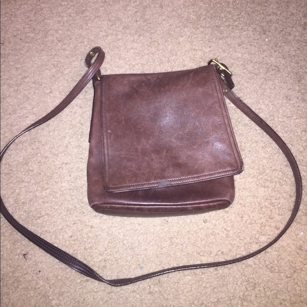 Brown leather coach purse