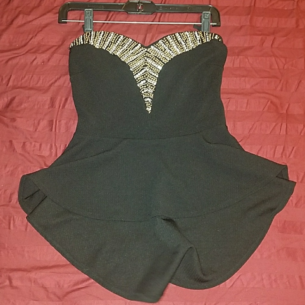 Strapless top with beading, Peplum hem