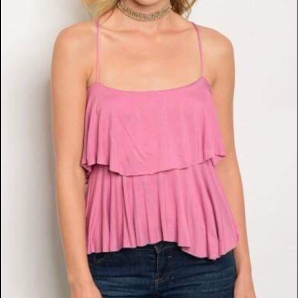 S, L pink layered soft ruffle  tank open back - Picture 1 of 7