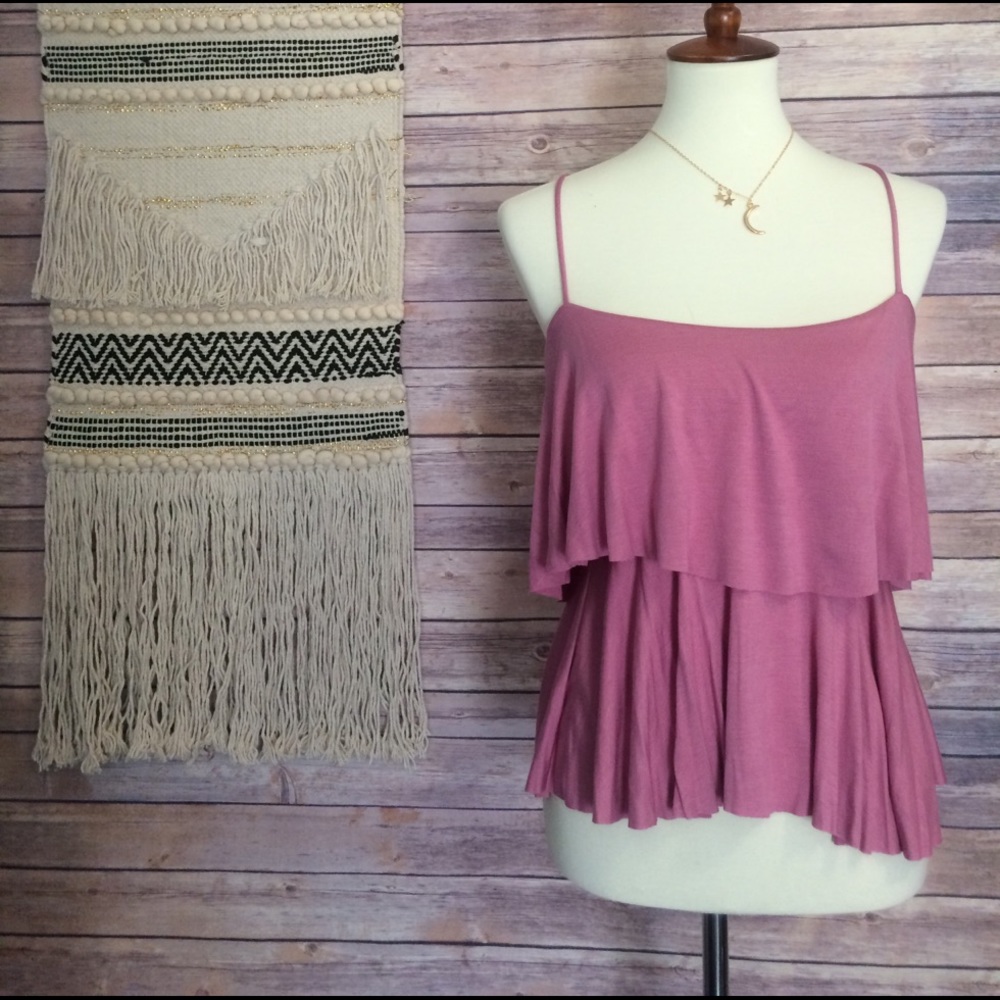 S, L pink layered soft ruffle  tank open back - Picture 2 of 7