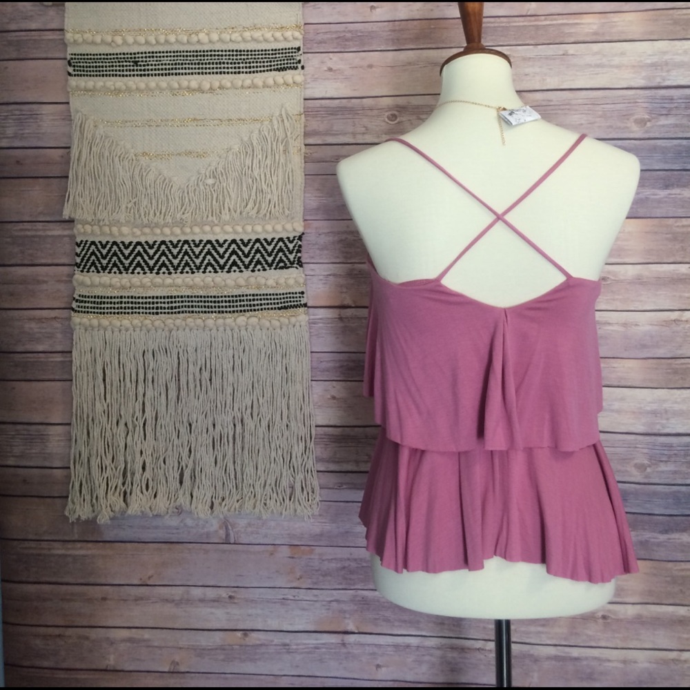S, L pink layered soft ruffle  tank open back - Picture 4 of 7