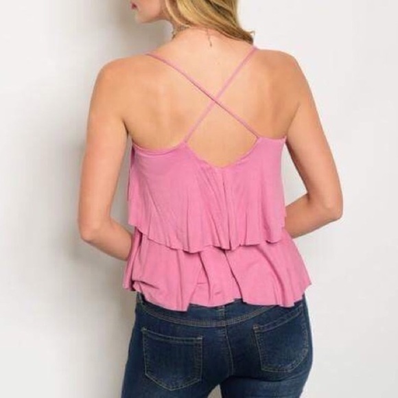 S, L pink layered soft ruffle tank open back - Picture 6 of 7