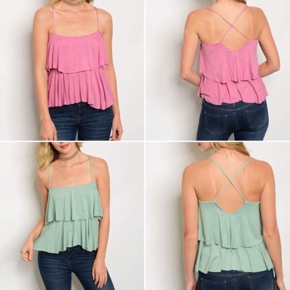 S, L pink layered soft ruffle tank open back - Picture 3 of 7