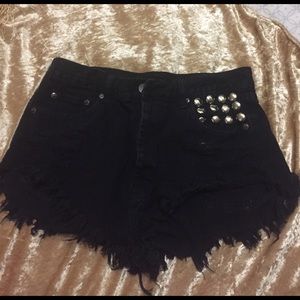 Distressed black high waist booty shorts