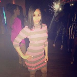 Pink and grey striped dress