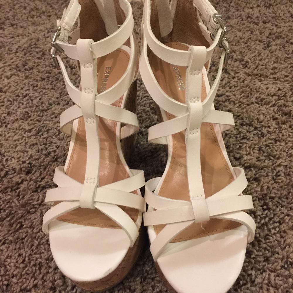 Express white stripy heels