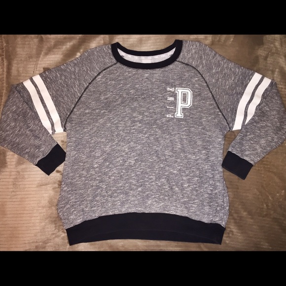PINK Victoria's Secret Tops - VS PINK Varsity Pullover Crewneck Heathered Gray