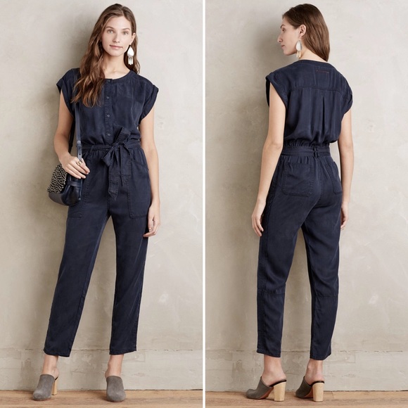 anthropologie navy jumpsuit