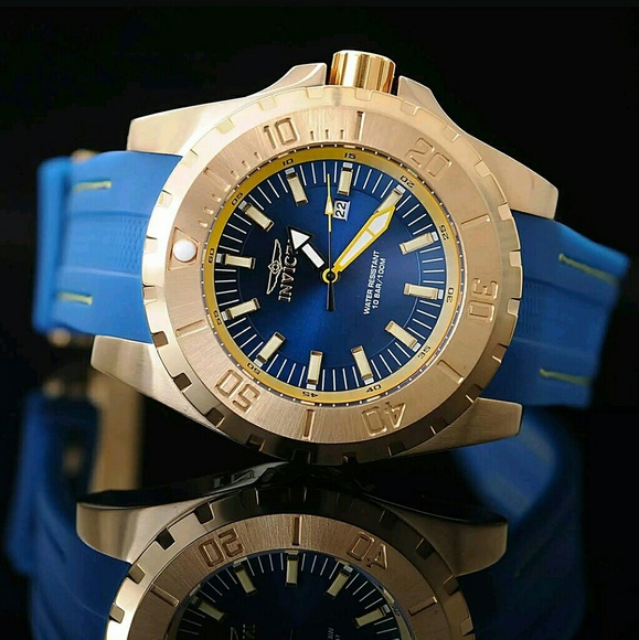 NWT Invicta Invicta gold blue Stitched strap Watch