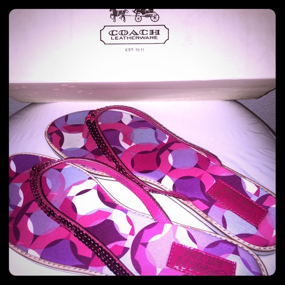 Coach Shoes - COACH Margo pink sequin beaded flip flops! NEW! 🌺
