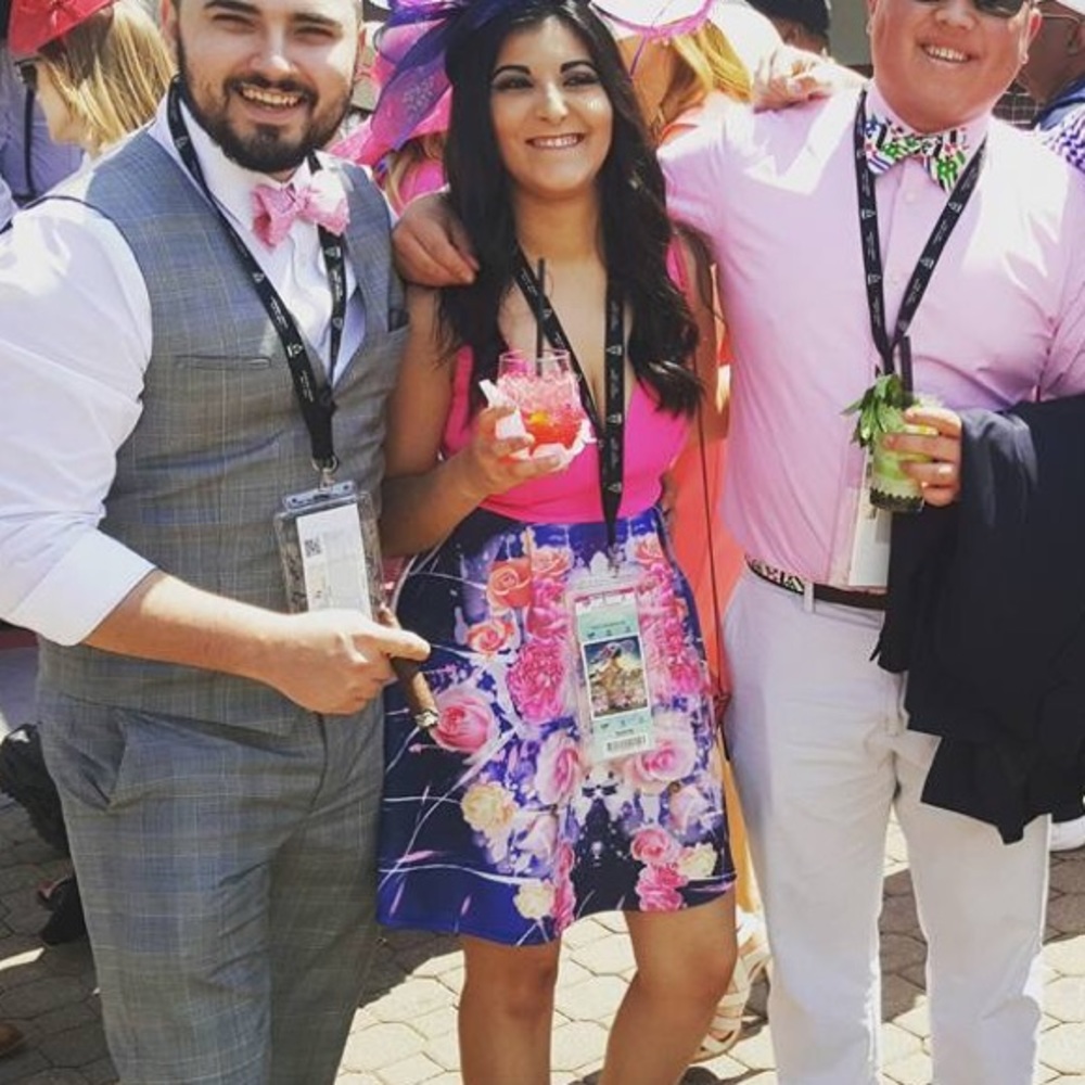 Hot fuchsia pink and blue dress