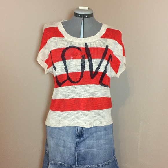 Tops - LOVE Open Weave Orange Stripe Sweater