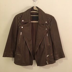 All Saints Cropped Cargo Leather Biker Jacket - 2