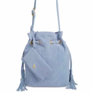 Emma Fox Blue Chatham Suede Leather Bucket Bag