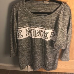Gray football style pink top