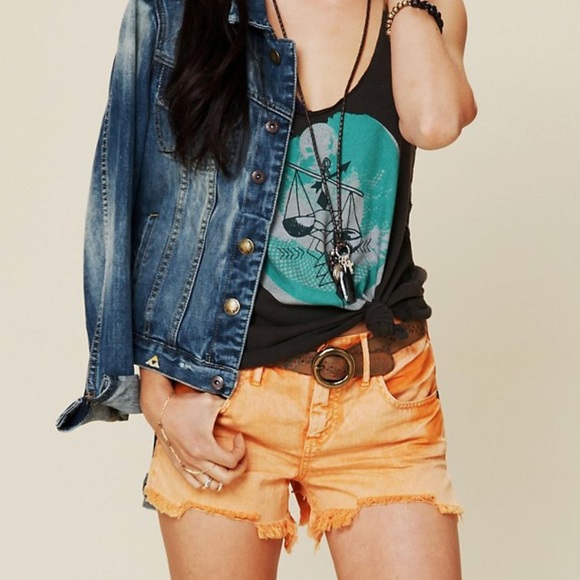 Free People Pants - Free People Orange Frayed Denim Cutoff Shorts