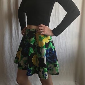 High Waisted Skirt, Black With Flowers!