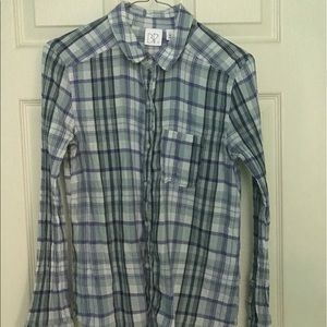 Thin blue button up flannel
